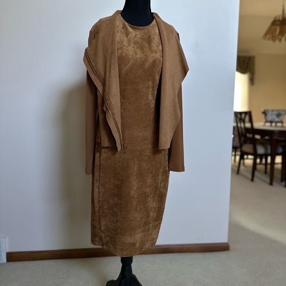 Calvin Klein Tan Faux Suede Dress w/Jacket - Picture 10 of 13